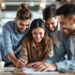 Diverse entrepreneurs collaborating in a modern office.
