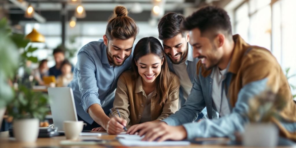 Diverse entrepreneurs collaborating in a modern office.