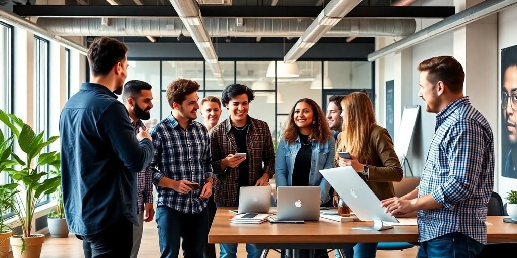 Group of entrepreneurs collaborating in a modern office.
